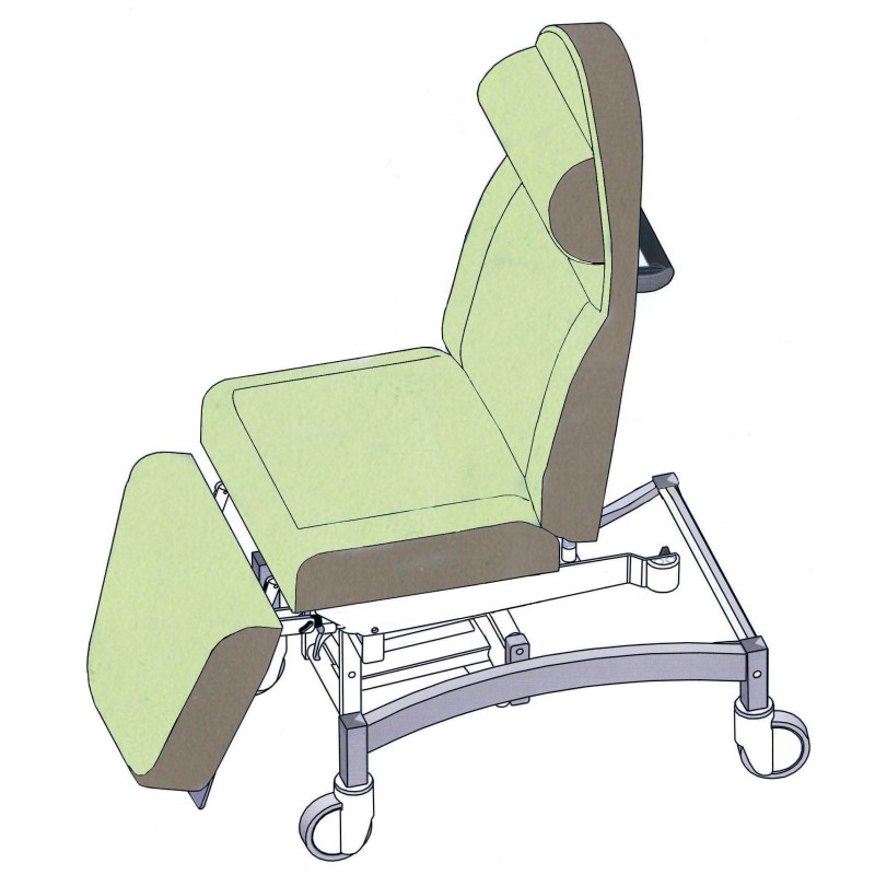 Fauteuil de soins polyvalent, sellerie 3 parties, roues Ø 100 mm