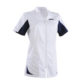 Tunique  cintrée SANDRINE, Blanche à manches bleu marine de T00 à T6