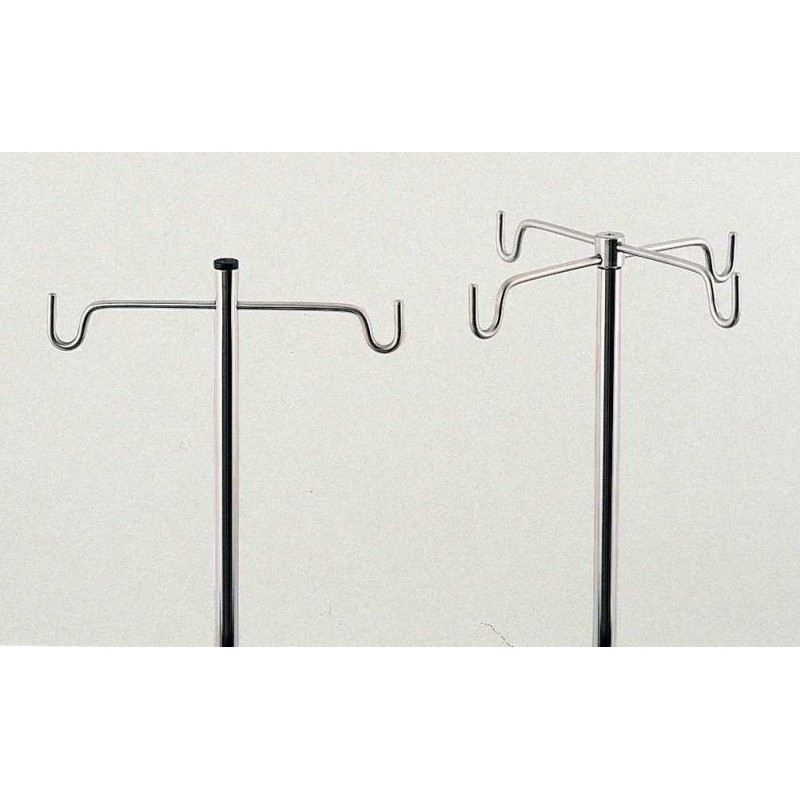 Porte sérum avec pied quadripode inox, 2 ou 4 crochets