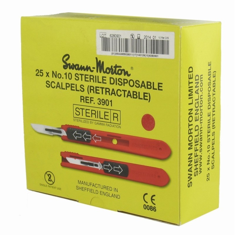 Bistouris stériles à lames rétractables (n°10 ou n°11), SWANN-M, x25