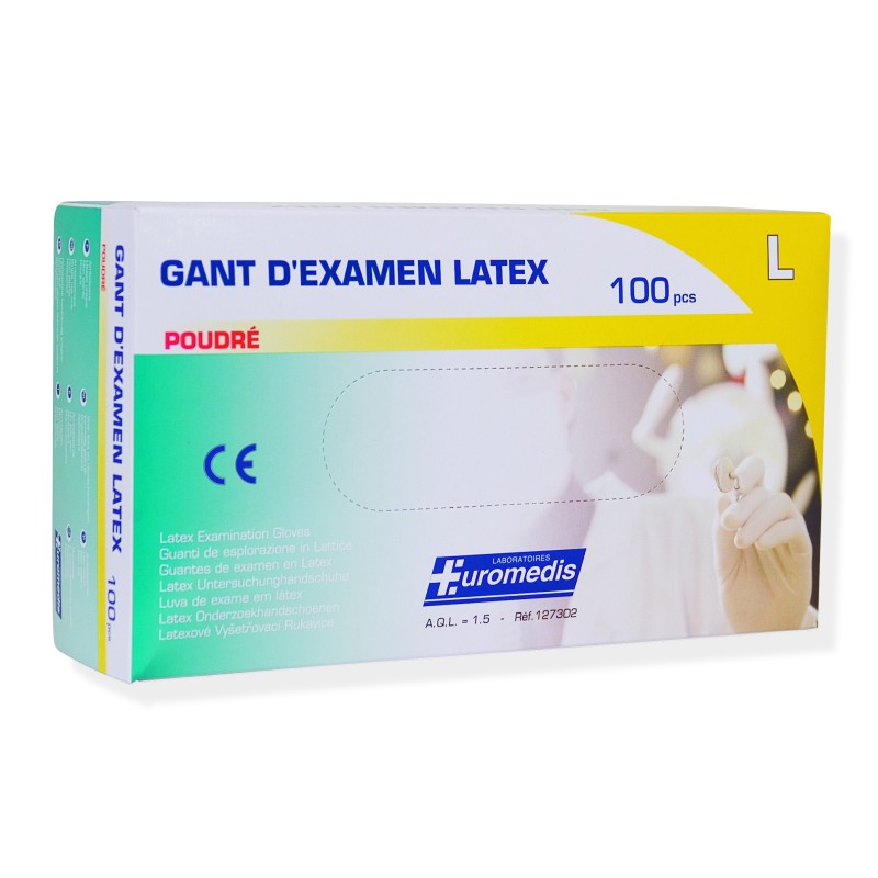 Gants d'examens latex poudrés, boîte de 100