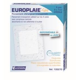 Pansement transparent stérile EUROPLAIE avec compresse, 5x7 cm,x5
