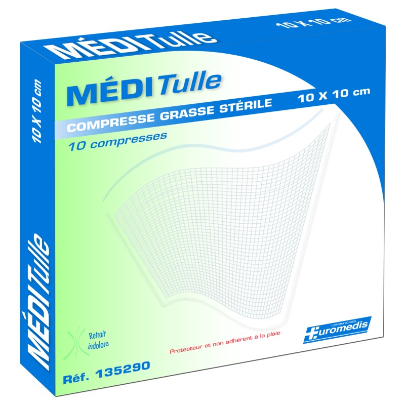 Pansement gras stérile Méditulle, emballage unitaire, boîte de 10 