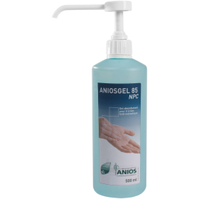 Gel hydroalcoolique ANIOSGEL 85 NPC, flacon bleu de 500 ml avec pompe