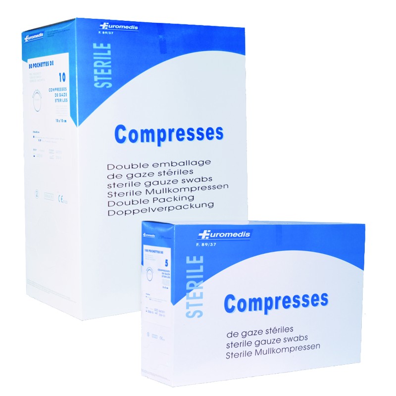 Compresses de gaze stérile, simple emballage 5x5cm, 50 sachets de 2