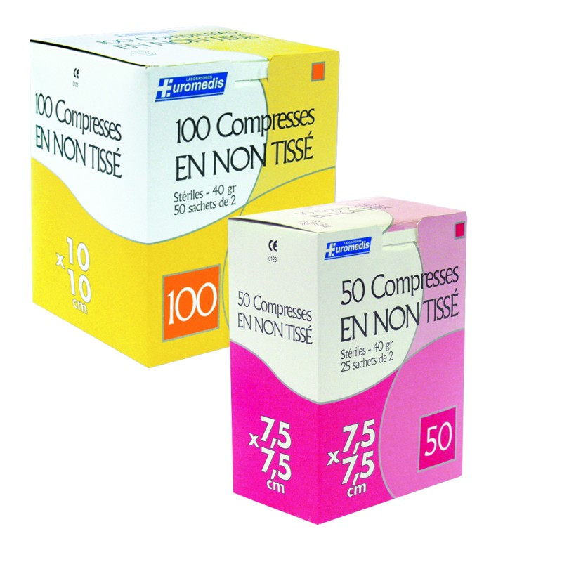 Compresse en non-tissé stérile, emballage par paire, 50 sachets de 2