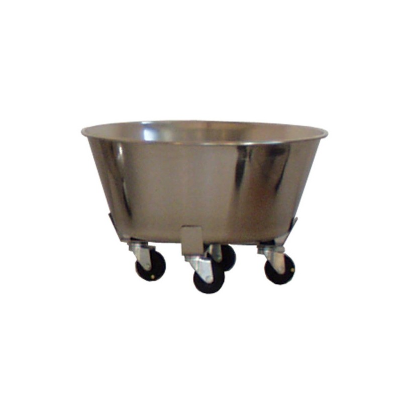 Bac rond avec chariot inox sur 4 roulettes