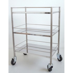 Guéridon 3 plateaux inox sans galeries, bords tombés ou relevés