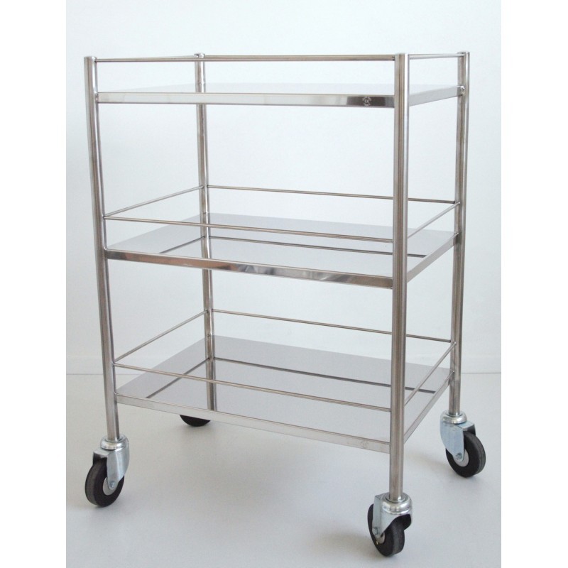 Guéridon 3 plateaux inox sans galeries, bords tombés ou relevés