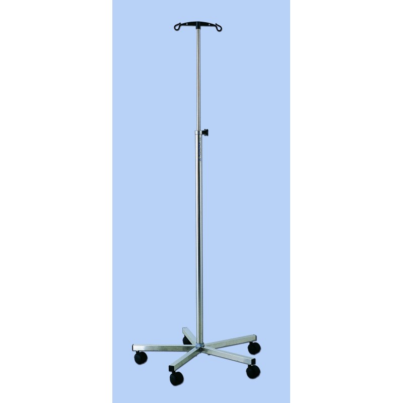 Porte sérum 2 ou 4 crochets, pied 5 branches inox, alourdi