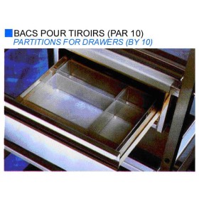 Bacs pour les tiroirs des chariots et guéridons de soins, par 10 