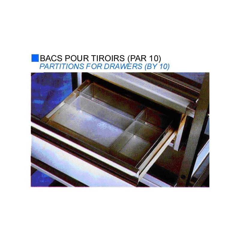 Bacs pour les tiroirs des chariots et guéridons de soins, par 10 