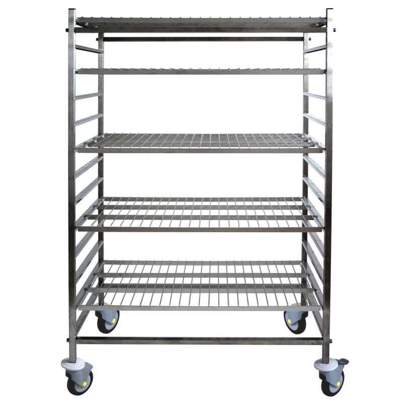 Rayonnages mobiles en inox, hauteur 1855 mm, sans étagère