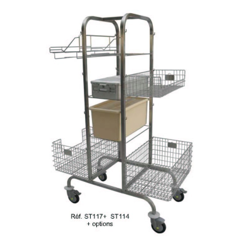 Chariot double face à compartiment central 555 x 905 x 1760 mm