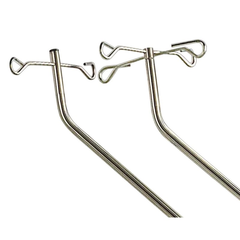 Tige porte sérum, coudée, 2 ou 4 crochets inox de sécurité