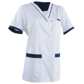 Tunique femme cintrée ALEXANDRA, blanc / bleu marine, tailles 00 à 6