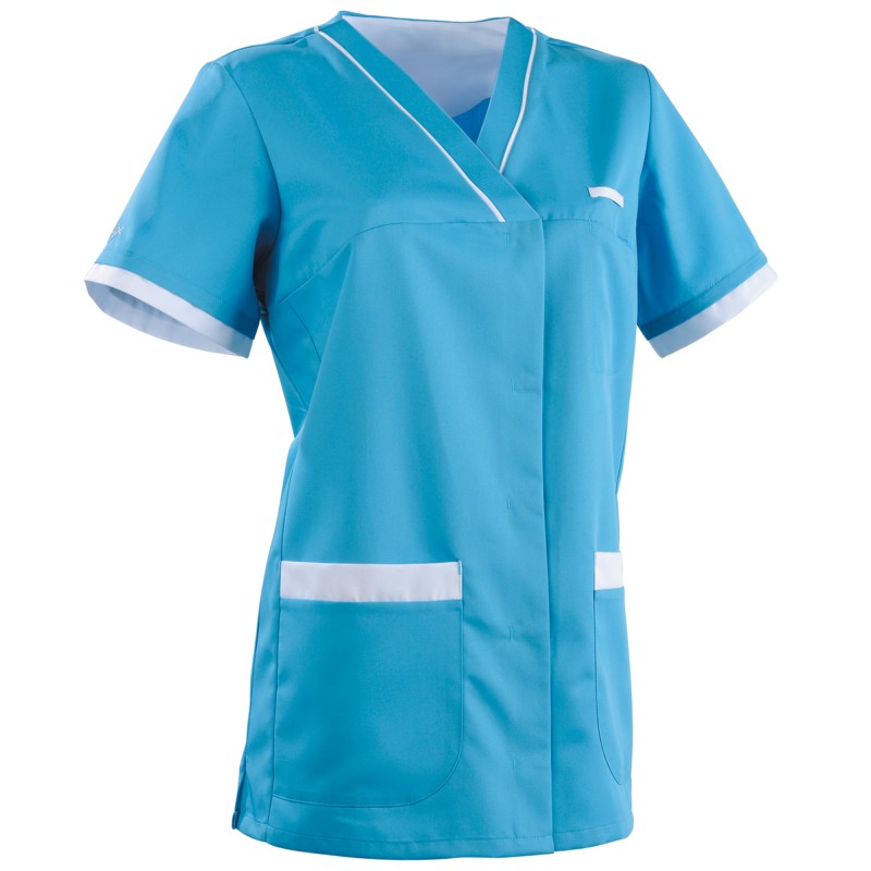 Tunique femme cintrée ALEXANDRA, turquoise / blanc, tailles 00 à 6