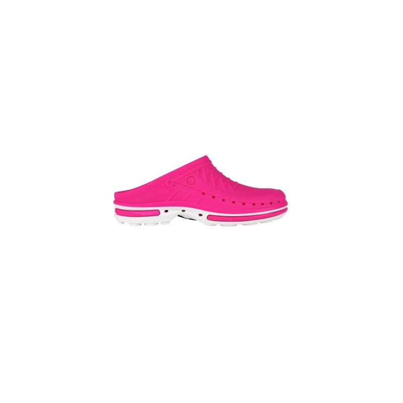 Sabots CLOG semelle blanche corps fuchsia, sans bride