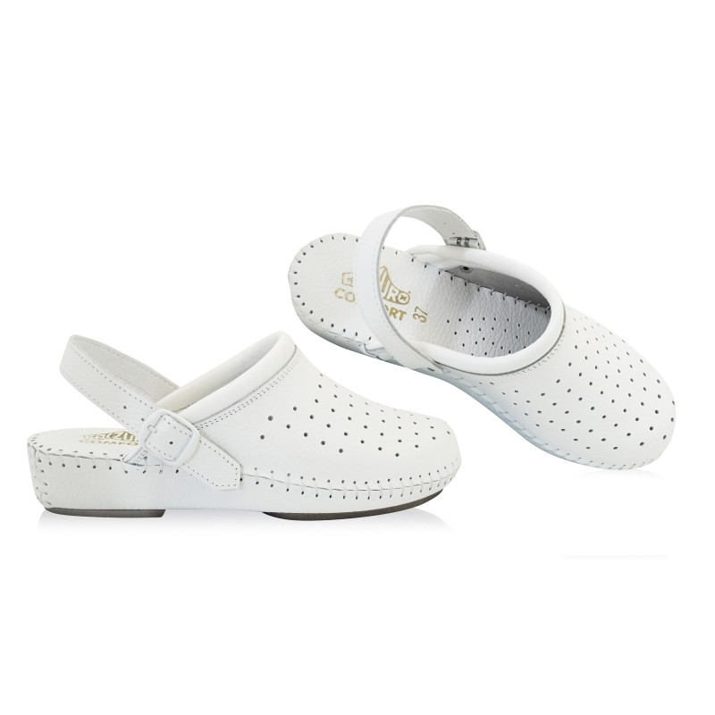 Sabots cuir, Blanc, COMFORT du 34 au 41